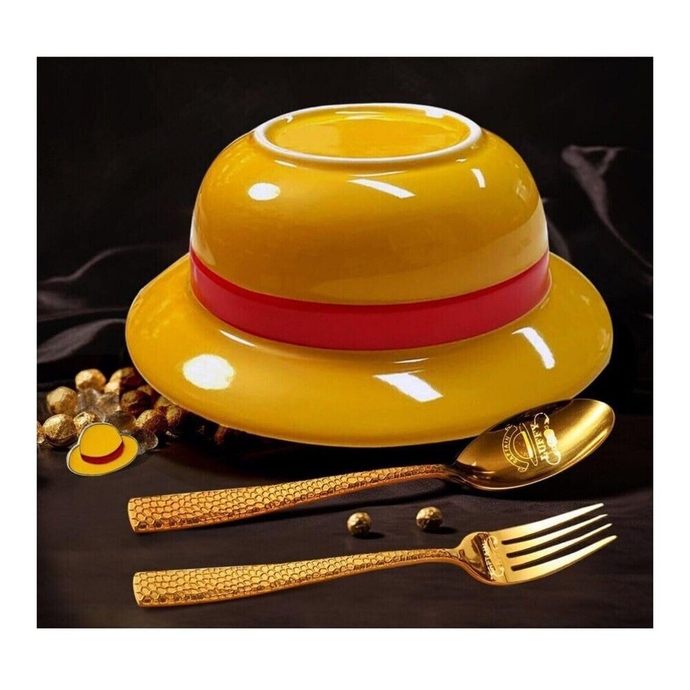 Straw Hat Bowl Set Pro Sparkling fork, spoon and pin brooches Christmas gift set - Picture 1 of 15